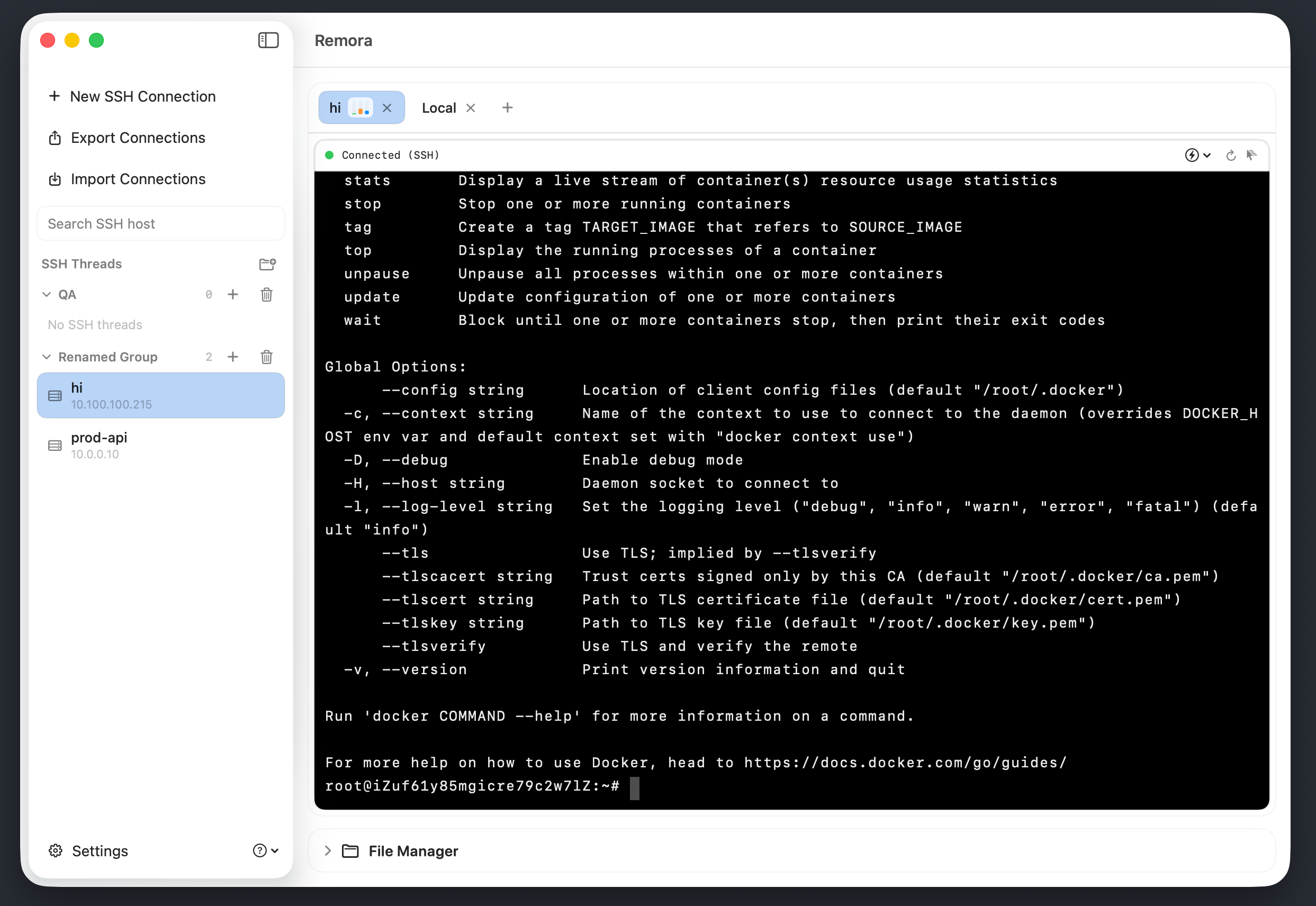 Remora SSH workspace